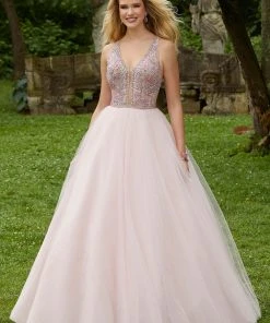 Mori Lee - 45072 Beaded Deep V-neck Tulle Ballgown Formal Gowns 25 Mori Lee - 45072 Beaded Deep V-neck Tulle Ballgown Formal Gowns