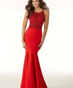 Mori Lee - 45089 Beaded Bodice Lace-Up Trumpet Gown Formal Gowns