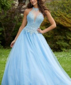 Mori Lee - 45091 Lace Appliqued Halter Long Dress 10 Mori Lee - 45091 Lace Appliqued Halter Long Dress