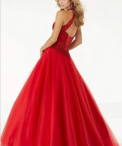 Mori Lee - 45091 Lace Appliqued Halter Long Dress 8 Mori Lee - 45091 Lace Appliqued Halter Long Dress