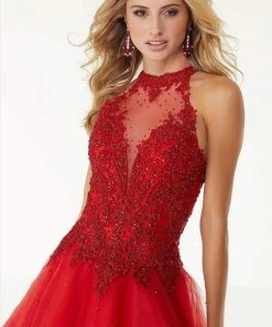 Mori Lee - 45091 Lace Appliqued Halter Long Dress 9 Mori Lee - 45091 Lace Appliqued Halter Long Dress