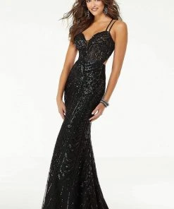 Mori Lee - 45092 Fitted Sequined Strappy Long Dress