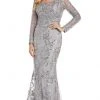 Formal Gowns Morrell Maxie - 16470 Embroidered Sheer Long Gown - 1 Pc Grey In Size 12 Available