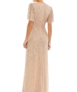 Mac Duggal Mother Of The Bride Dresses- Flutter Sleeve Beaded Formal Gown 35109 - 1 Pc Nude In Size 6 Available Formal Gowns