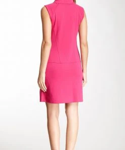 Muse - M0579M Stand-up Collar Sleeveless Ponte Shift Dress