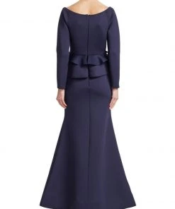 Nero By Jatin Varma - 480160 Long Sleeve Rosette Accent Peplum Gown