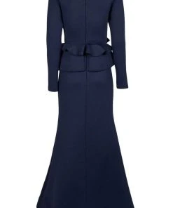 Nero By Jatin Varma - 480160 Long Sleeve Rosette Accent Peplum Gown