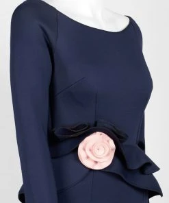 Nero By Jatin Varma - 480160 Long Sleeve Rosette Accent Peplum Gown