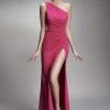 Formal Gowns Nicole Bakti - 6863 One Shoulder High Slit Sheath Dress - 1 Pc Fushia In Size 2 Available 1 Formal Gowns Nicole Bakti - 6863 One Shoulder High Slit Sheath Dress - 1 Pc Fushia In Size 2 Available
