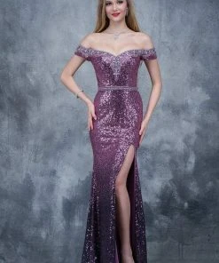 Formal Gowns Nina Canacci - 1361 Embellished Off Shoulder Sheath Dress