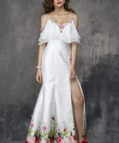 Formal Gowns Nina Canacci - 1374 Multi-Colored Printed V-neck Sheath Dress