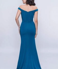 Formal Gowns Nina Canacci - 1416 Plunging Off Shoulder High Slit Gown