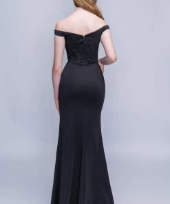 Formal Gowns Nina Canacci - 1416 Plunging Off Shoulder High Slit Gown