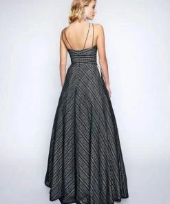 Nina Canacci - 1438 Striped Lace Plunging A-Line Gown Formal Gowns
