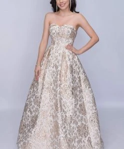 Nina Canacci - 1462 Strapless Sweetheart Metallic Floral Gown