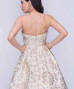 Nina Canacci - 1462 Strapless Sweetheart Metallic Floral Gown