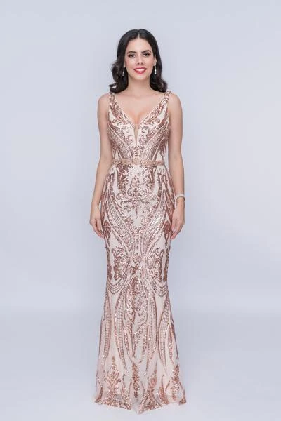 Nina Canacci - 1468 Plunging V Neck Sequined Evening Dress 3 Nina Canacci - 1468 Plunging V Neck Sequined Evening Dress