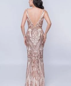 Nina Canacci - 1468 Plunging V Neck Sequined Evening Dress