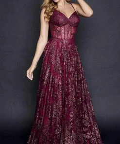 Nina Canacci - 1525 Sleeveless Corset Evening Gown - 1 Pc Raspberry In Size 12 Available