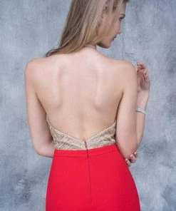 Nina Canacci - 2126 Illusion Geo-Halter Sheath Gown