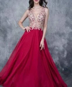 Nina Canacci - 2133 Scalloped Plunging Illusion Gown