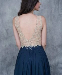 Nina Canacci - 2133 Scalloped Plunging Illusion Gown