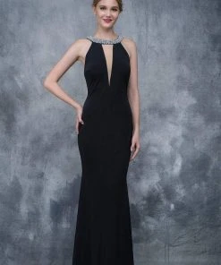Nina Canacci - 2139 Embellished Haltered Sheath Gown