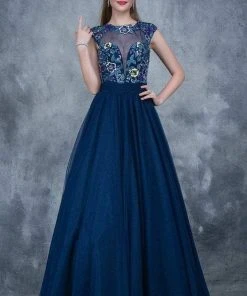 Formal Gowns Nina Canacci - 2145 Cap Sleeve Floral Appliqued Evening Gown