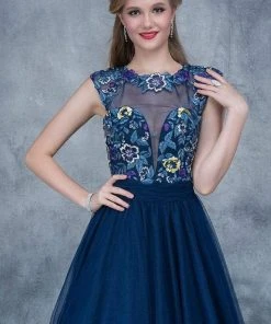 Formal Gowns Nina Canacci - 2145 Cap Sleeve Floral Appliqued Evening Gown 8 Formal Gowns Nina Canacci - 2145 Cap Sleeve Floral Appliqued Evening Gown