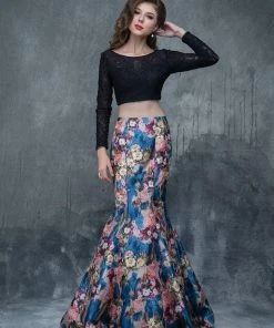 Nina Canacci - 2173 Two-Piece Long Sleeve Contrast Evening Dress Formal Gowns