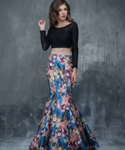 Nina Canacci - 2173 Two-Piece Long Sleeve Contrast Evening Dress Formal Gowns 9 Nina Canacci - 2173 Two-Piece Long Sleeve Contrast Evening Dress Formal Gowns