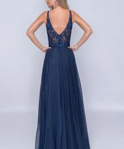 Nina Canacci - 2210 Floral Embroidered V-neck A-line Dress Formal Gowns