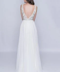 Nina Canacci - 2213 Rhinestone Accented Deep V-neck A-line Dress Formal Gowns