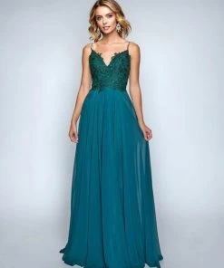 Formal Gowns Nina Canacci - 3153 Spaghetti Strap Lace Bodice A Line Evening Gown