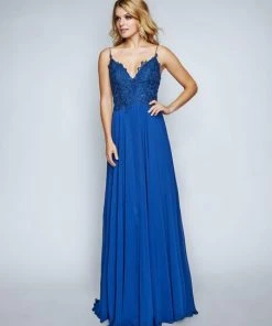 Formal Gowns Nina Canacci - 3153 Spaghetti Strap Lace Bodice A Line Evening Gown