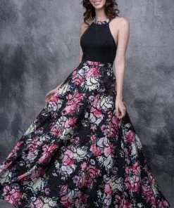 Nina Canacci - 5106 Halter Floral Printed A-Line Dress Formal Gowns