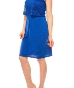 Nina Leonard - L13060 Crochet Top Faux Two-Piece Day Shift Dress 16 Nina Leonard - L13060 Crochet Top Faux Two-Piece Day Shift Dress