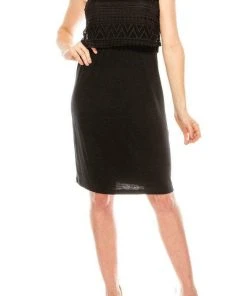 Nina Leonard - L13060 Crochet Top Faux Two-Piece Day Shift Dress