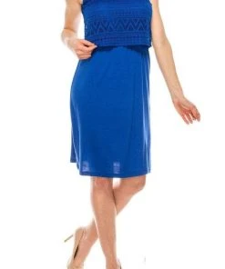 Nina Leonard - L13060 Crochet Top Faux Two-Piece Day Shift Dress 14 Nina Leonard - L13060 Crochet Top Faux Two-Piece Day Shift Dress