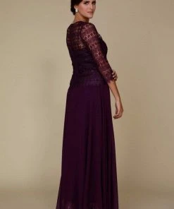 Formal Gowns Nox Anabel - 5083 Quarter Sleeves Lace Overlay Top Long Formal Dress