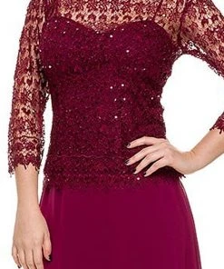 Formal Gowns Nox Anabel - 5083 Quarter Sleeves Lace Overlay Top Long Formal Dress