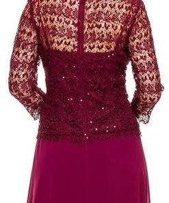 Formal Gowns Nox Anabel - 5083 Quarter Sleeves Lace Overlay Top Long Formal Dress