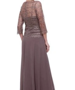 Formal Gowns Nox Anabel - 5083 Quarter Sleeves Lace Overlay Top Long Formal Dress