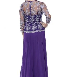 Nox Anabel - 5096 Sheer Lace Jewel Neck A-line Long Formal Dress Formal Gowns