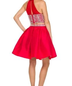 Nox Anabel - 6053 Gem Embellished Halter Two-Piece Cocktail Dress Cocktail Dresses