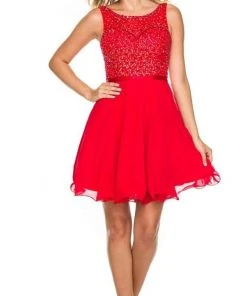 Nox Anabel - 6163 Sleeveless V-Back Sequined Cocktail Dress