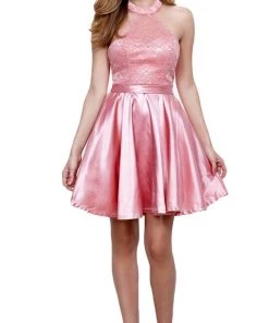 Nox Anabel - 6217 Illusion Laced Halter Short Prom Dress 13 Nox Anabel - 6217 Illusion Laced Halter Short Prom Dress