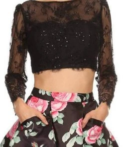 Nox Anabel - 6223 Two-Piece Lace Illusion Long Sleeve Cocktail Dress Cocktail Dresses