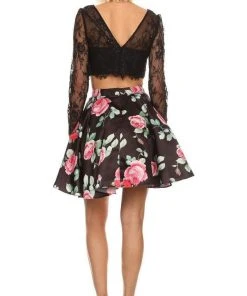 Nox Anabel - 6223 Two-Piece Lace Illusion Long Sleeve Cocktail Dress Cocktail Dresses