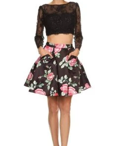 Nox Anabel - 6223 Two-Piece Lace Illusion Long Sleeve Cocktail Dress Cocktail Dresses